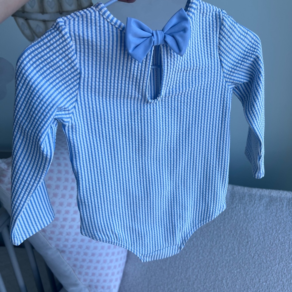 H&M Blue Striped Kids Swim One Piece 9-12 months - Picture 4 of 5